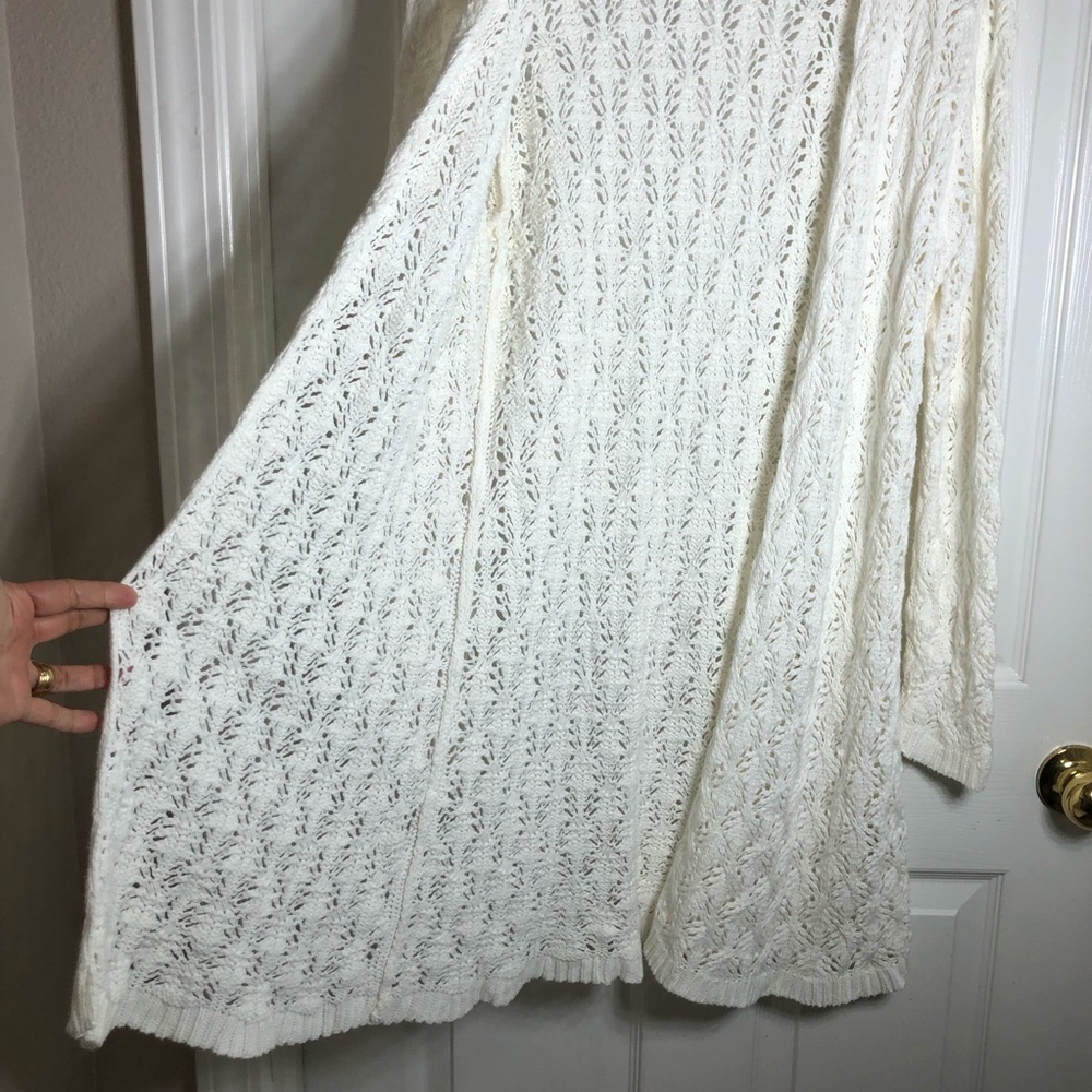 Leo & Nicole Light Ivory knit Pointelle Open Cardigan for Women Size L - Picture 6 of 14